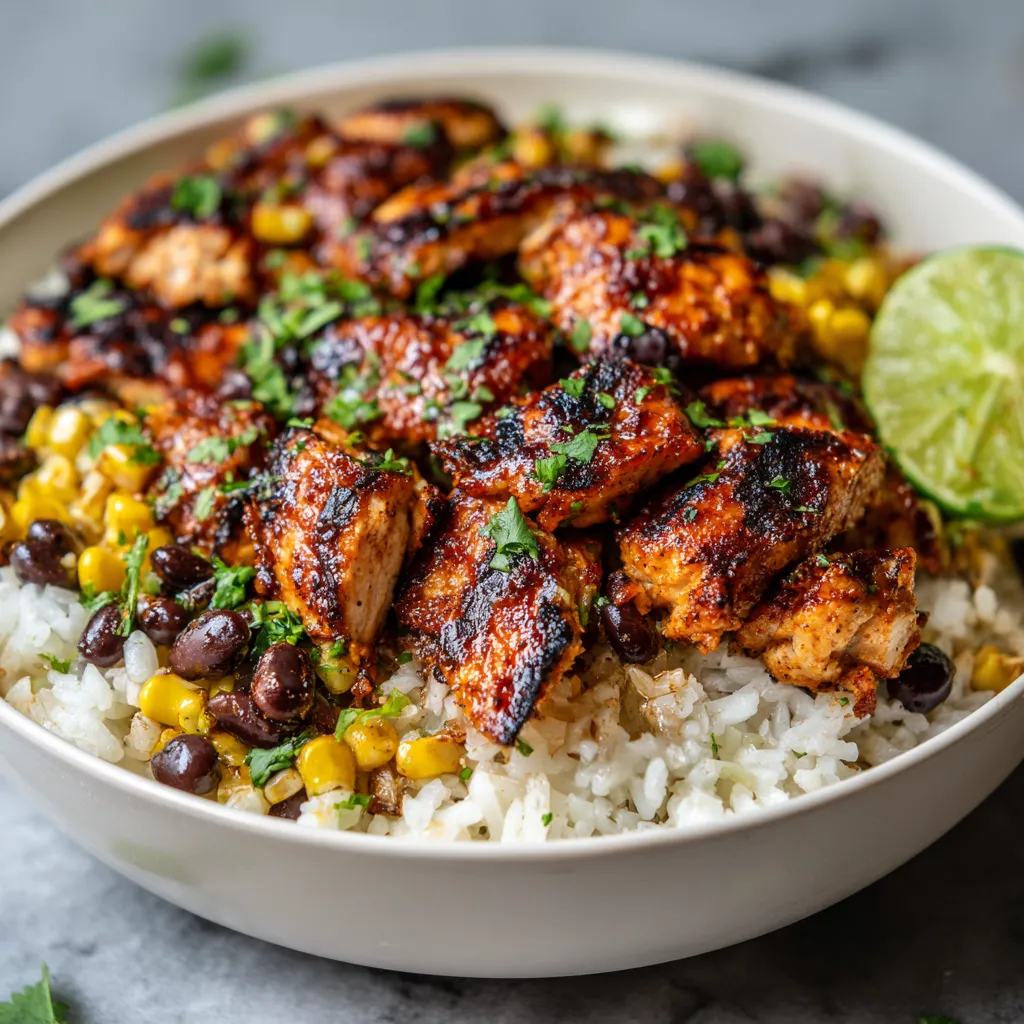 Zesty Chili Lime Chicken Bowls with Cilantro Rice, Black Beans, and Fresh Avocado - secondary view